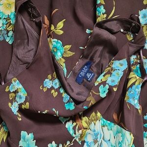 Chaps Chocolate and Teal Floral Midi Dress